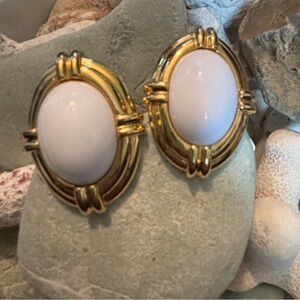 Vintage gold plated Napier oval clip on earrings